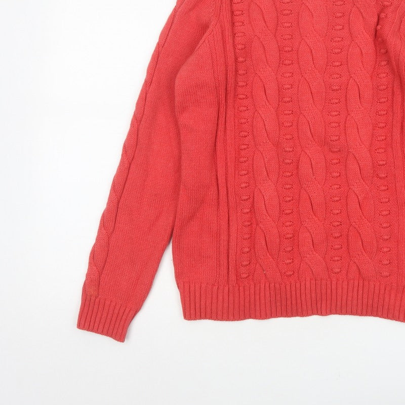 Mantaray Women Coral Pink Size 14 Cable-Knit Crew Neck Cotton Jumper