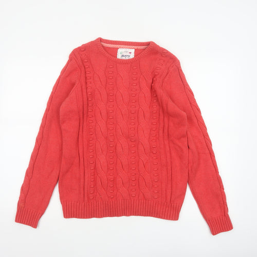 Mantaray Women Coral Pink Size 14 Cable-Knit Crew Neck Cotton Jumper