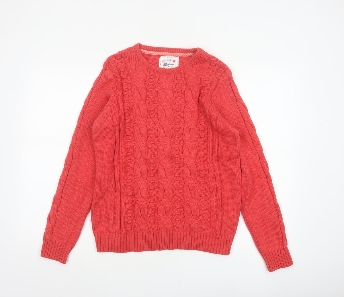 Mantaray Women Coral Pink Size 14 Cable-Knit Crew Neck Cotton Jumper