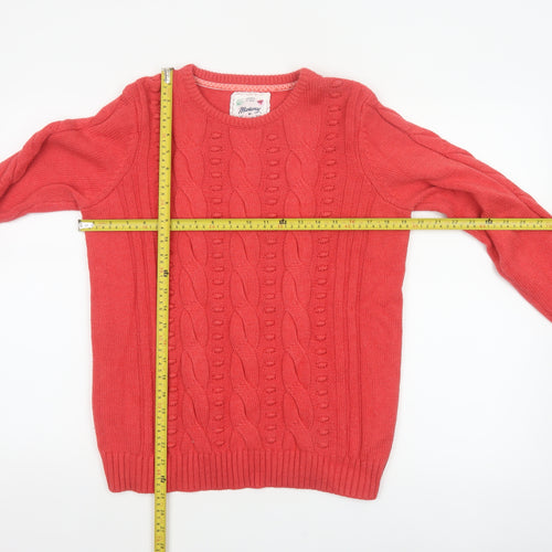 Mantaray Women Coral Pink Size 14 Cable-Knit Crew Neck Cotton Jumper