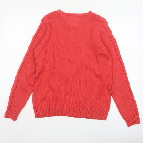 Mantaray Women Coral Pink Size 14 Cable-Knit Crew Neck Cotton Jumper