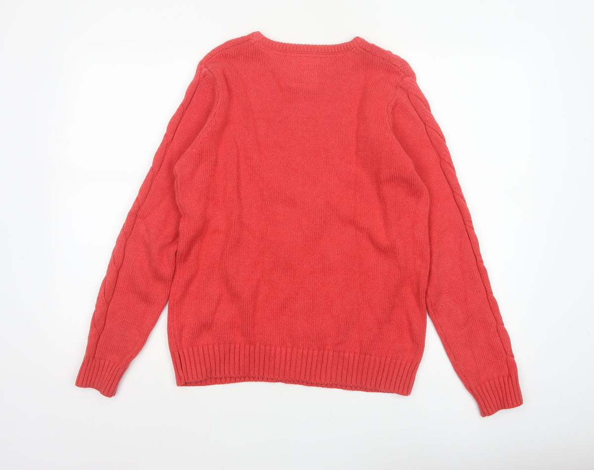 Mantaray Women Coral Pink Size 14 Cable-Knit Crew Neck Cotton Jumper
