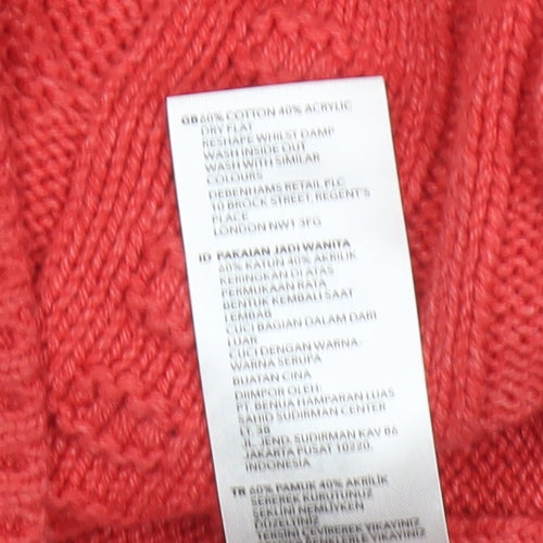 Mantaray Women Coral Pink Size 14 Cable-Knit Crew Neck Cotton Jumper
