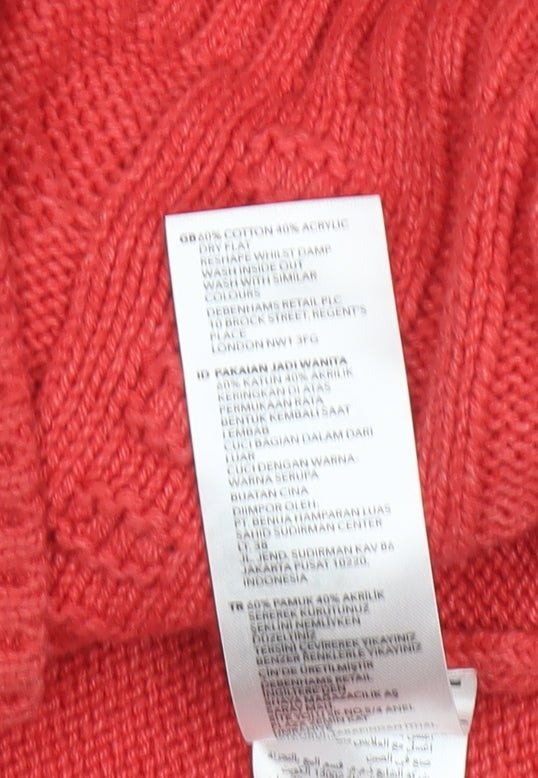 Mantaray Women Coral Pink Size 14 Cable-Knit Crew Neck Cotton Jumper