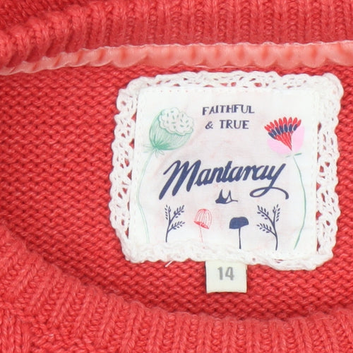 Mantaray Women Coral Pink Size 14 Cable-Knit Crew Neck Cotton Jumper