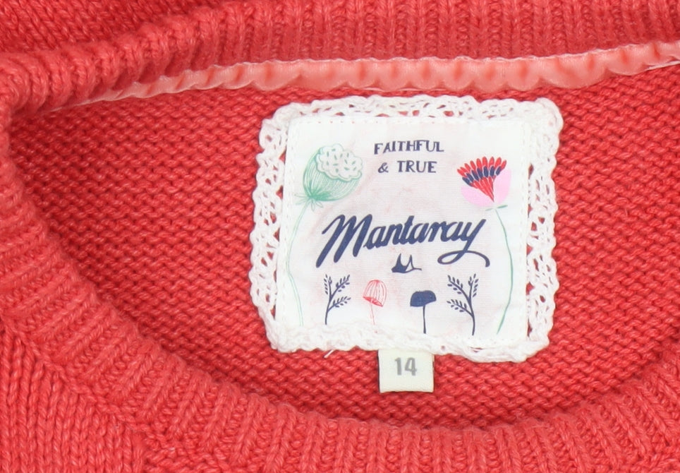 Mantaray Women Coral Pink Size 14 Cable-Knit Crew Neck Cotton Jumper