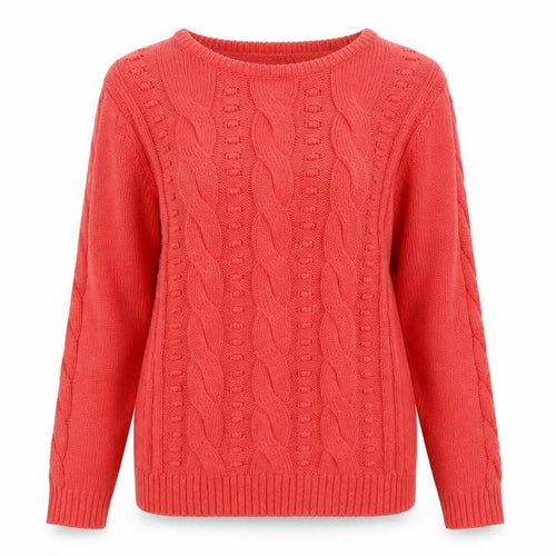 Mantaray Women Coral Pink Size 14 Cable-Knit Crew Neck Cotton Jumper