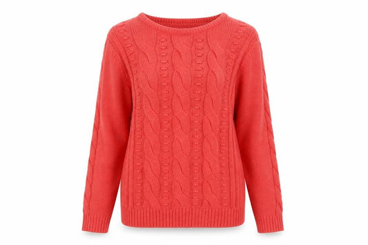 Mantaray Women Coral Pink Size 14 Cable-Knit Crew Neck Cotton Jumper