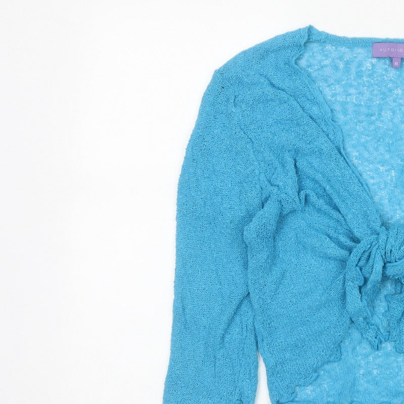 Autonomy Women's Blue M Open Knit Tie Front Cardigan Long Sleeve
