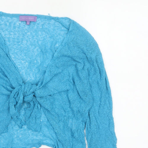 Autonomy Women's Blue M Open Knit Tie Front Cardigan Long Sleeve