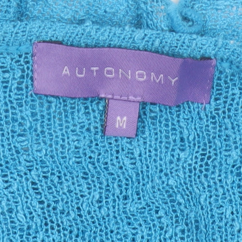 Autonomy Women's Blue M Open Knit Tie Front Cardigan Long Sleeve