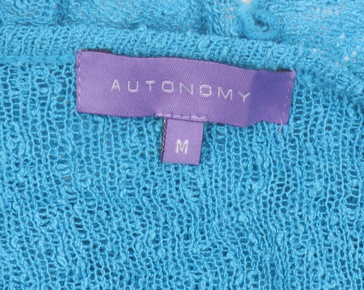 Autonomy Women's Blue M Open Knit Tie Front Cardigan Long Sleeve
