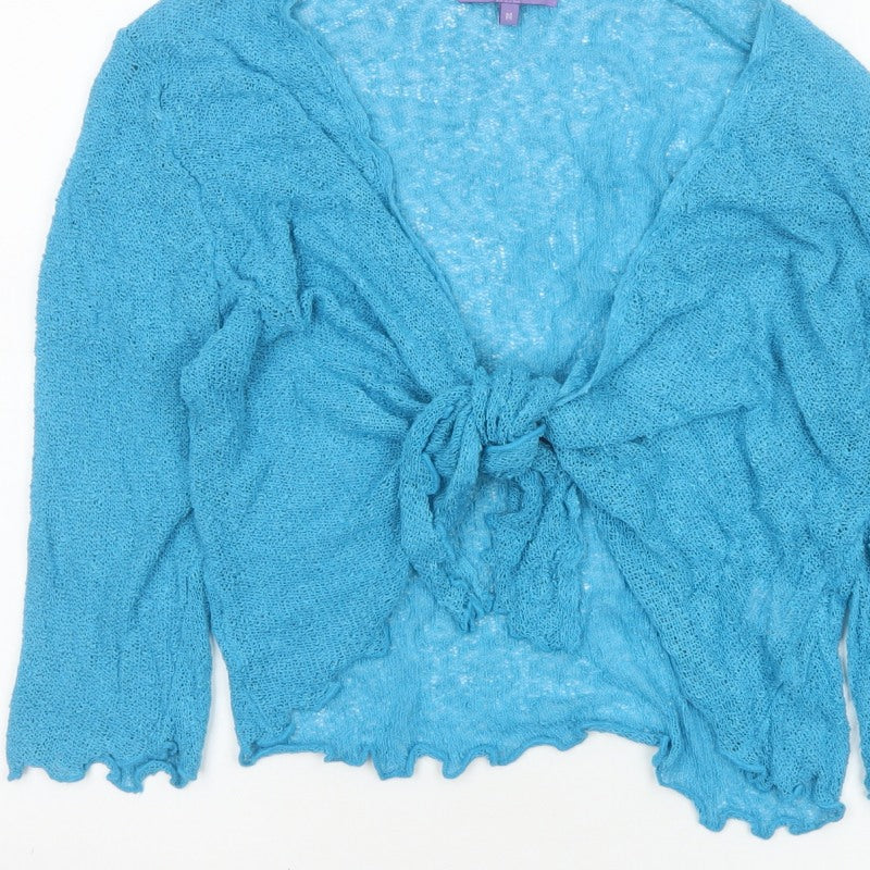 Autonomy Women's Blue M Open Knit Tie Front Cardigan Long Sleeve