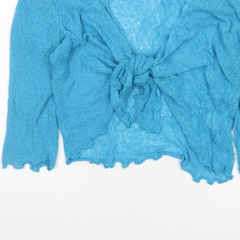 Autonomy Women's Blue M Open Knit Tie Front Cardigan Long Sleeve