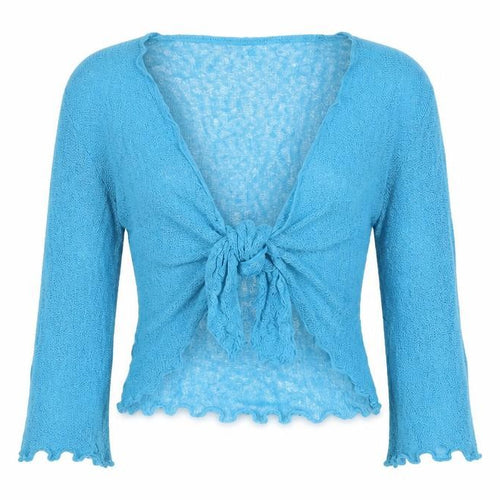Autonomy Women's Blue M Open Knit Tie Front Cardigan Long Sleeve