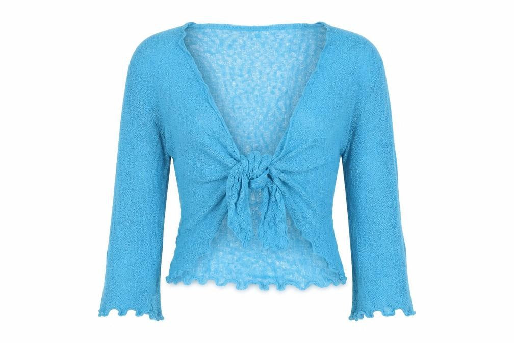 Autonomy Women's Blue M Open Knit Tie Front Cardigan Long Sleeve