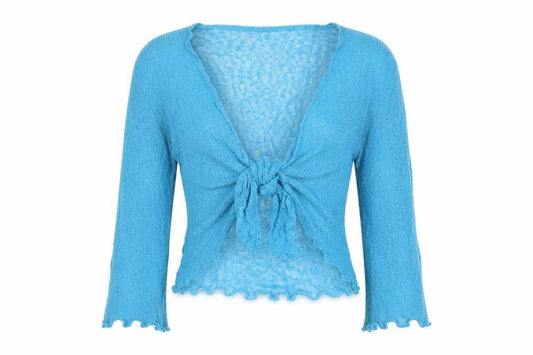 Autonomy Women's Blue M Open Knit Tie Front Cardigan Long Sleeve