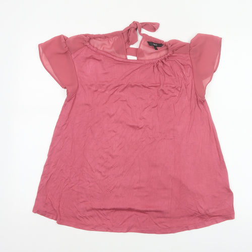Next Women Pink UK 10 Flutter Sleeve Tie Back Jersey Blouse
