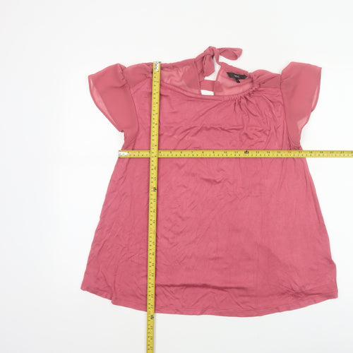 Next Women Pink UK 10 Flutter Sleeve Tie Back Jersey Blouse