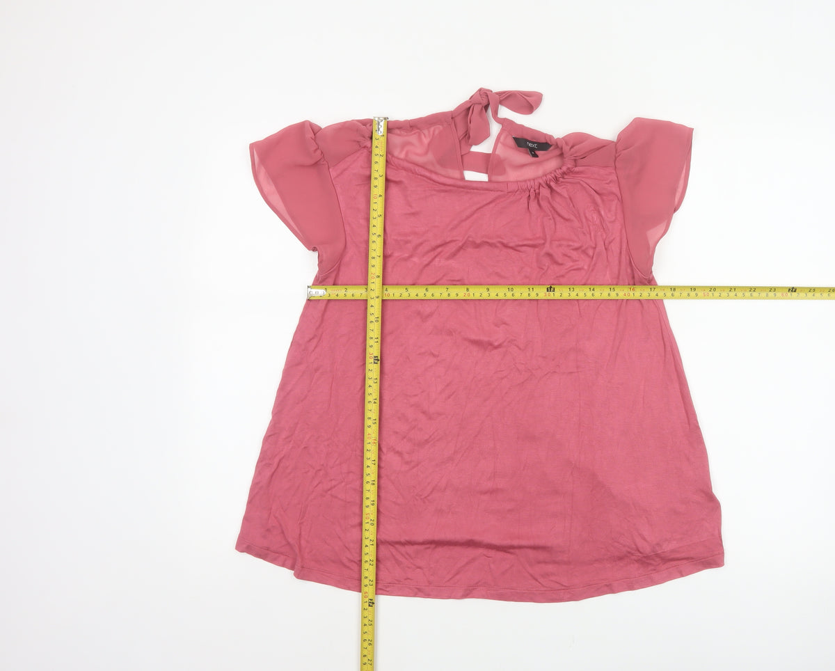 Next Women Pink UK 10 Flutter Sleeve Tie Back Jersey Blouse