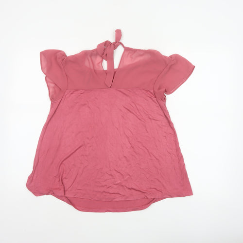 Next Women Pink UK 10 Flutter Sleeve Tie Back Jersey Blouse