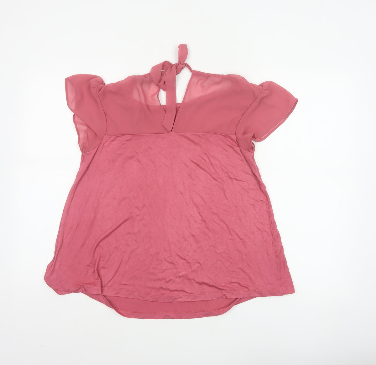 Next Women Pink UK 10 Flutter Sleeve Tie Back Jersey Blouse