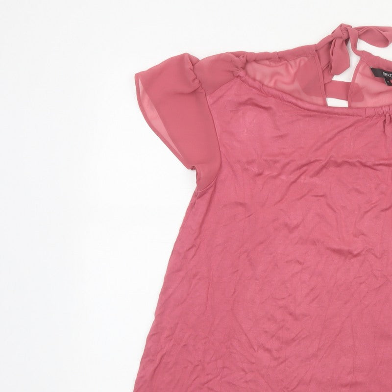Next Women Pink UK 10 Flutter Sleeve Tie Back Jersey Blouse