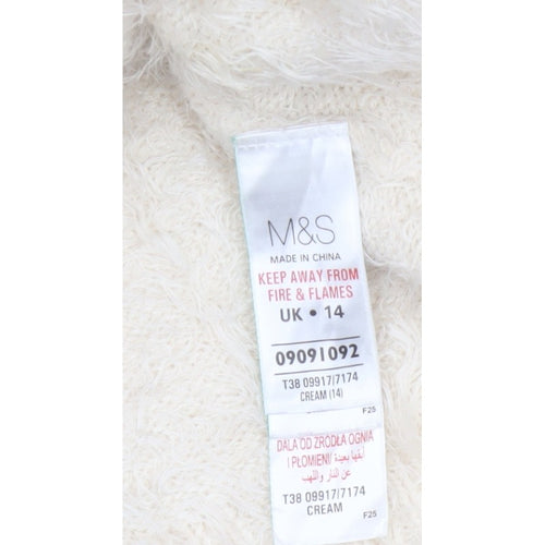 M&S Women Ivory UK 14 Cat Face Sequin Fuzzy Knit Pullover Jumper