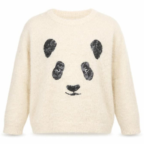 M&S Women Ivory UK 14 Cat Face Sequin Fuzzy Knit Pullover Jumper