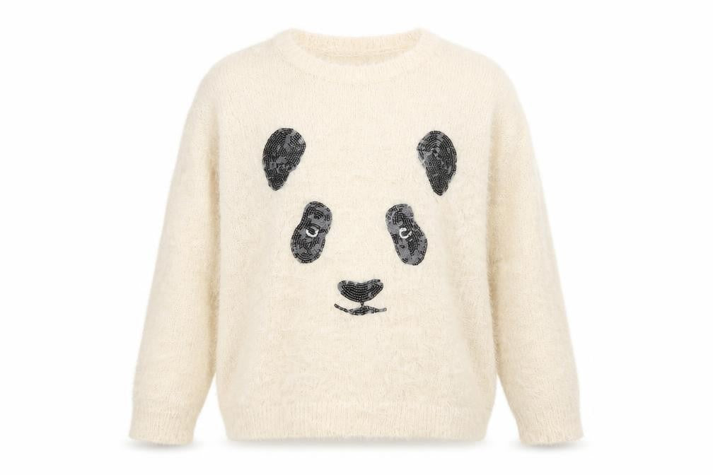 M&S Women Ivory UK 14 Cat Face Sequin Fuzzy Knit Pullover Jumper
