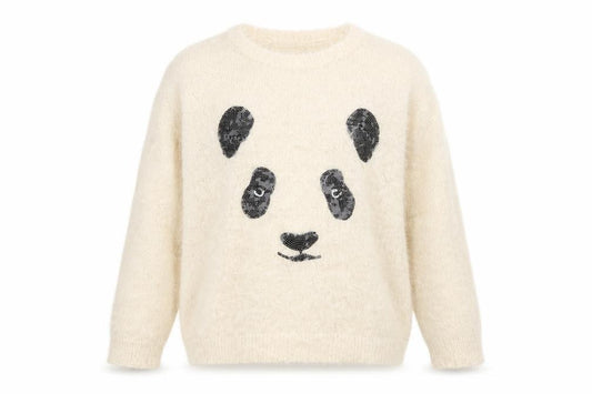 M&S Women Ivory UK 14 Cat Face Sequin Fuzzy Knit Pullover Jumper