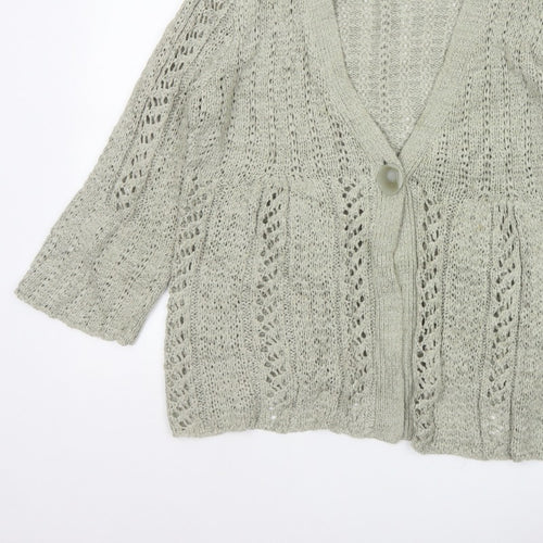 TU Women’s Beige Size 10 Open Knit V-Neck 3/4 Sleeve Cardigan