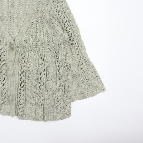 TU Women’s Beige Size 10 Open Knit V-Neck 3/4 Sleeve Cardigan