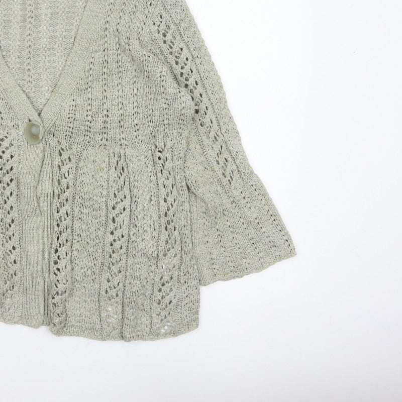 TU Women’s Beige Size 10 Open Knit V-Neck 3/4 Sleeve Cardigan
