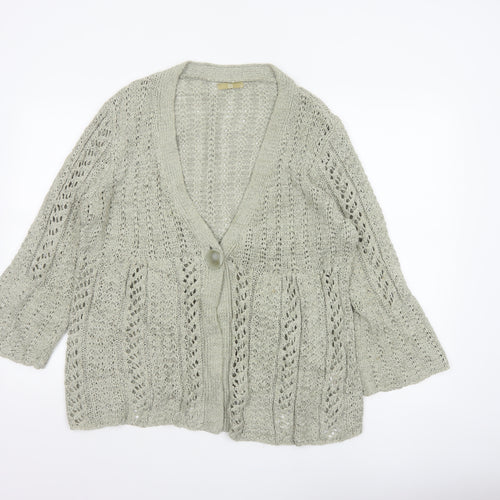 TU Women’s Beige Size 10 Open Knit V-Neck 3/4 Sleeve Cardigan