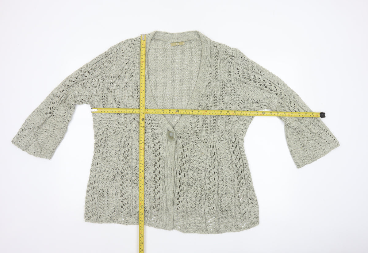 TU Women’s Beige Size 10 Open Knit V-Neck 3/4 Sleeve Cardigan