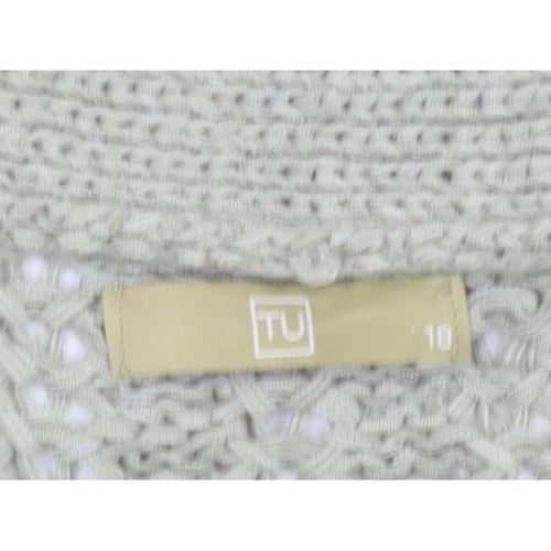 TU Women’s Beige Size 10 Open Knit V-Neck 3/4 Sleeve Cardigan