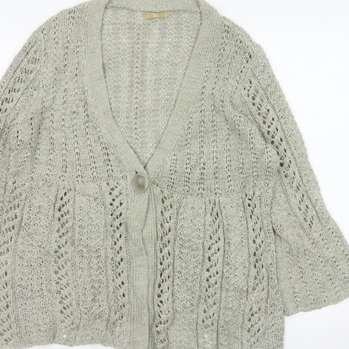 TU Women’s Beige Size 10 Open Knit V-Neck 3/4 Sleeve Cardigan
