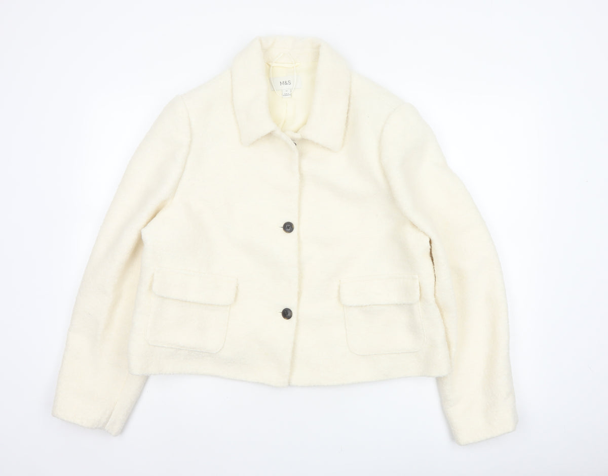 Marks and Spencer Women Ivory Size 18 Shearling Wool Blend Jacket