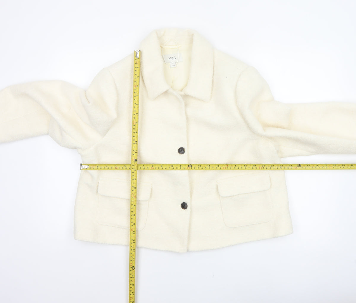 Marks and Spencer Women Ivory Size 18 Shearling Wool Blend Jacket