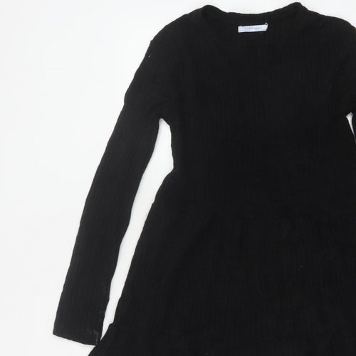 Zara Trafaluc Women Black S Fit & Flare Rib Knit Long Sleeve Dress