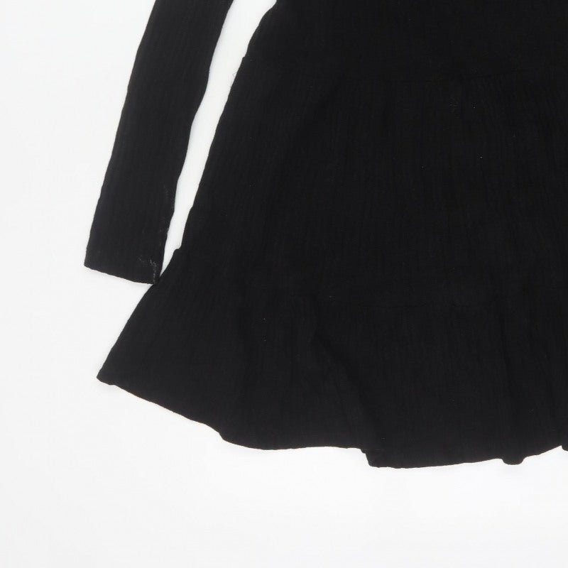 Zara Trafaluc Women Black S Fit & Flare Rib Knit Long Sleeve Dress