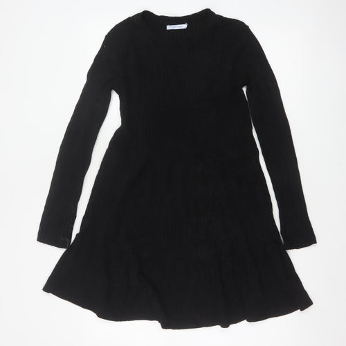 Zara Trafaluc Women Black S Fit & Flare Rib Knit Long Sleeve Dress