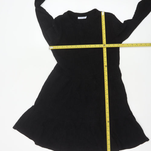 Zara Trafaluc Women Black S Fit & Flare Rib Knit Long Sleeve Dress