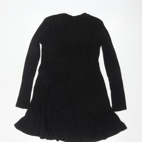 Zara Trafaluc Women Black S Fit & Flare Rib Knit Long Sleeve Dress