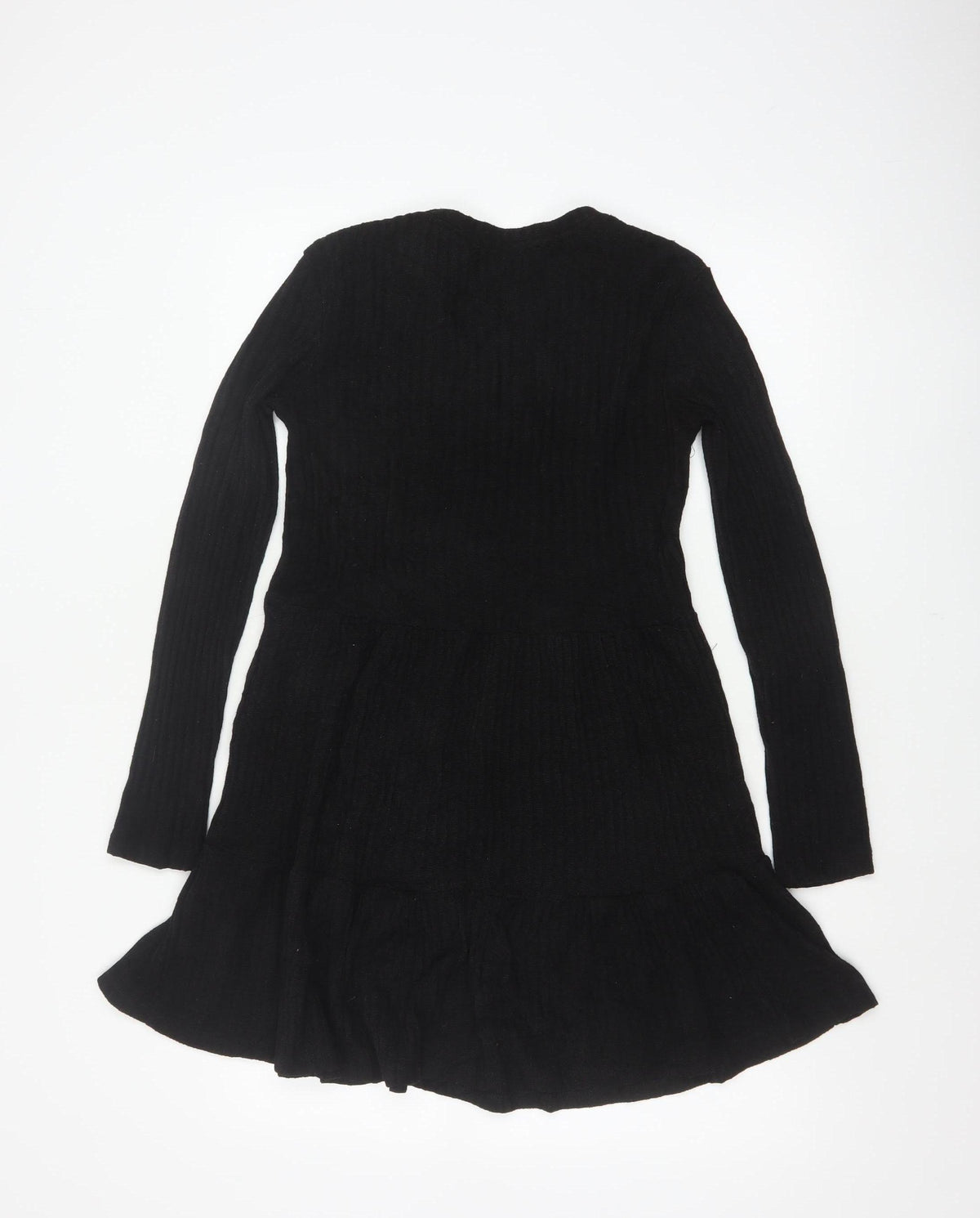 Zara Trafaluc Women Black S Fit & Flare Rib Knit Long Sleeve Dress