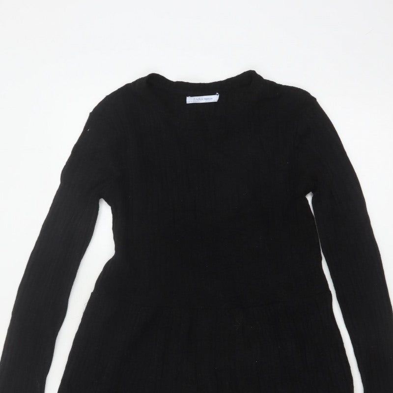 Zara Trafaluc Women Black S Fit & Flare Rib Knit Long Sleeve Dress