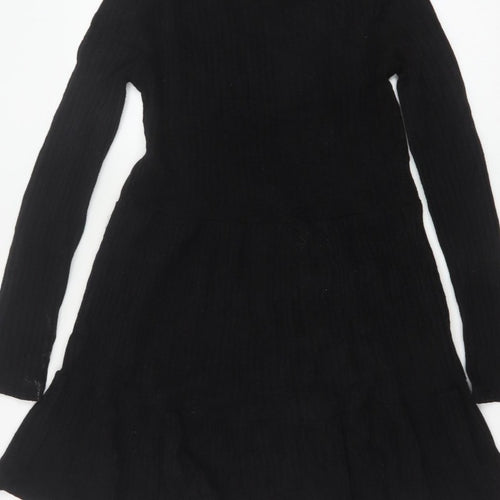 Zara Trafaluc Women Black S Fit & Flare Rib Knit Long Sleeve Dress