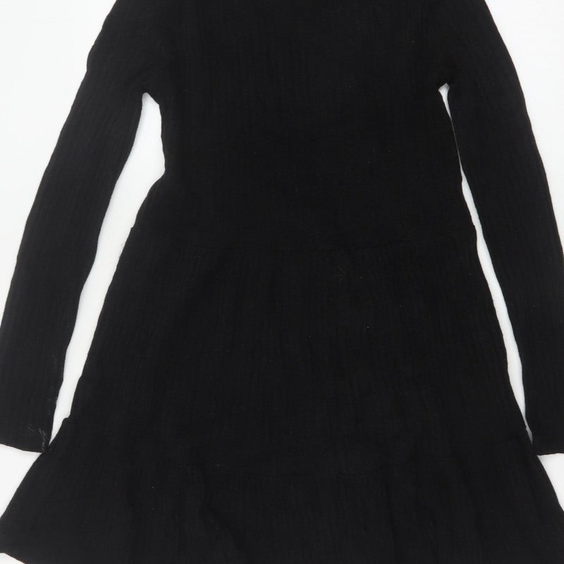 Zara Trafaluc Women Black S Fit & Flare Rib Knit Long Sleeve Dress