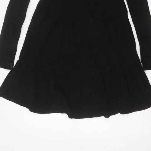 Zara Trafaluc Women Black S Fit & Flare Rib Knit Long Sleeve Dress